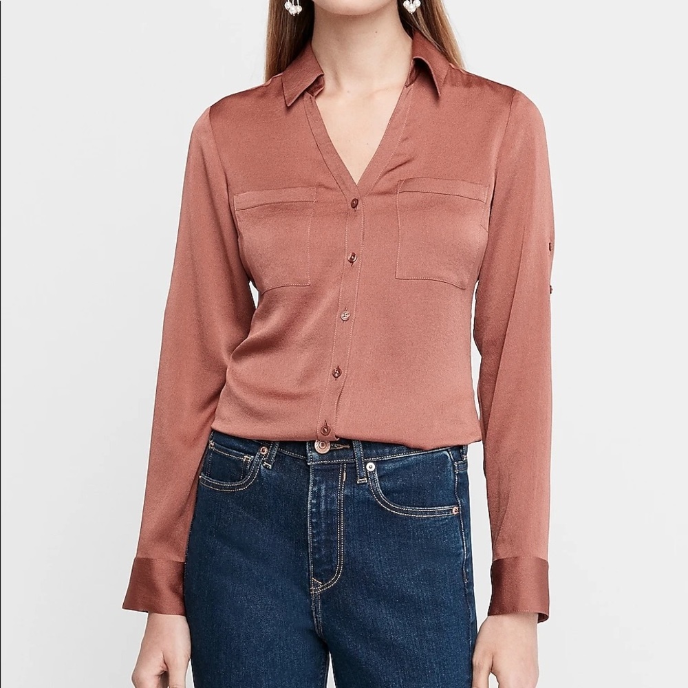 Express satin portofino button down shirt